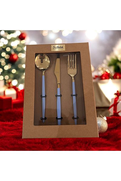 GUNES ZUCCACIYE Schön Main Model Gold Blue 36 Piece Stainless Steel Spoon Fork Set