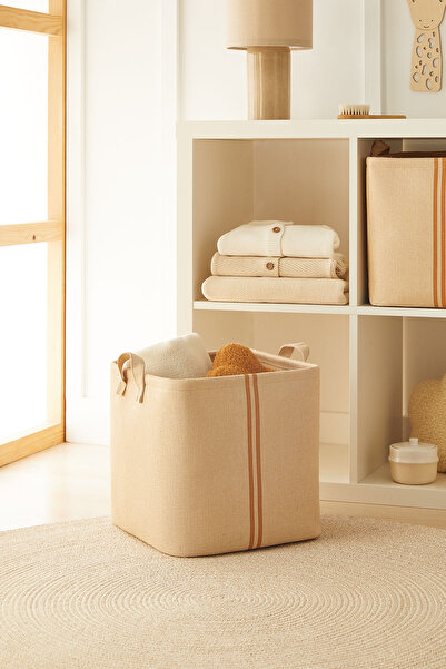 Ocean Home Textile Jüt Keten Kumaş Dolap İçi Çamaşır Oyuncak Düzenleyici Katlanır Saklama Sepeti Organizer 30x30x30