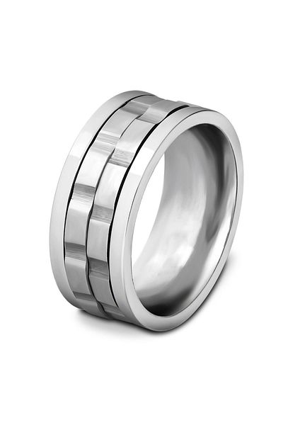 Chavin Bright Gray Medium Moving Steel Men's Ring Eb68