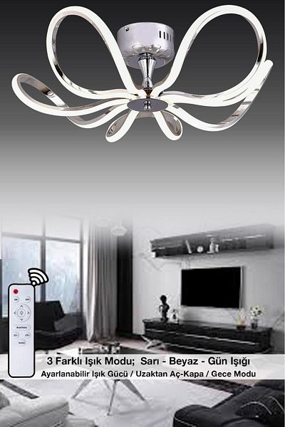 HİRALUCE Milano 3 Color Chrome (Yellow White and Daylight) Luxury Led Chandelier with Remote Control and Dimmer