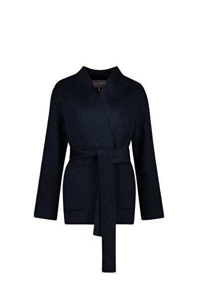Escada Kuşaklı Cepli Lacivert Yün Ceket