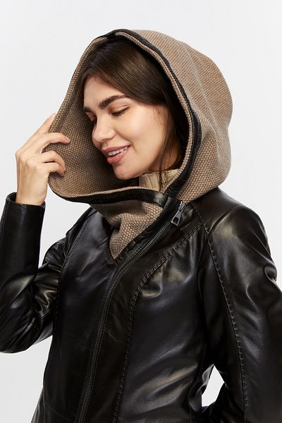KENT Lena Trickle Hooded Women's Black Genuine Leather Coat