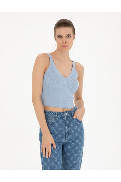 Pierre Cardin Blue Crop Top Knitwear Blouse 50284799 -Vr249