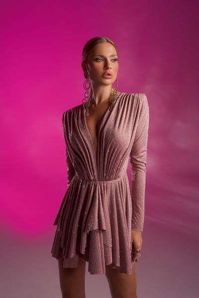Gira Μίνι φόρεμα Dusty Rose Stone με λεπτομέρεια V λαιμόκοψη