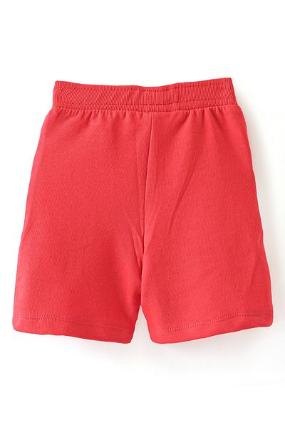Babyhug Cotton Looper Knit Shorts with Text Print - Red