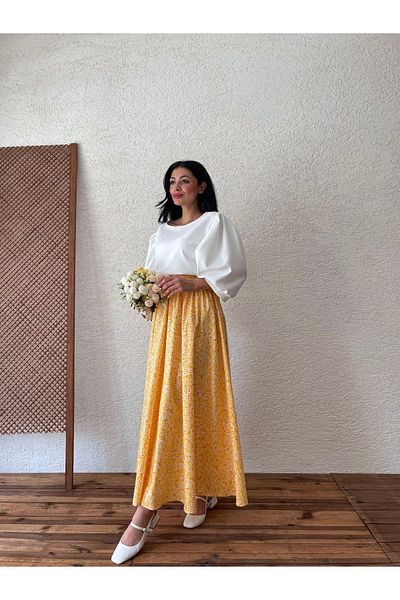 KÜÇÜĞÜM BUTİK Φούστα Poplin Flared - Yellow Daisy