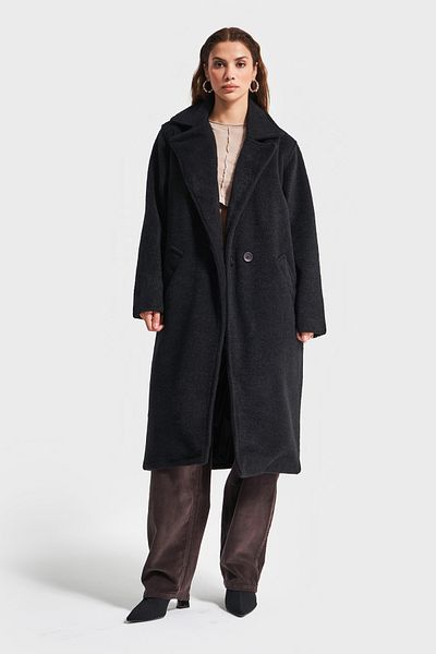 its basic Women's Anthracite Black Color Long Oversize Cashew Coat