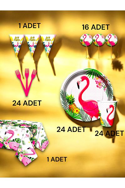 VibeHome Flamingo Themed Premium Set for 24 - Birthday Party and Fun Events