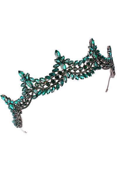 Hayalperest boncuk Coroana de prințesă de mireasă strălucitoare cu piatră de cristal Coroana de costum de regina pentru noaptea henna verde
