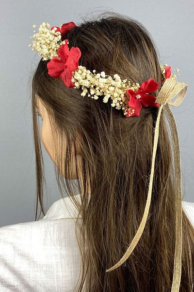 Hayalperest boncuk Red Hydrangea Dry Floral External Shoot Bridal Hair Accessory