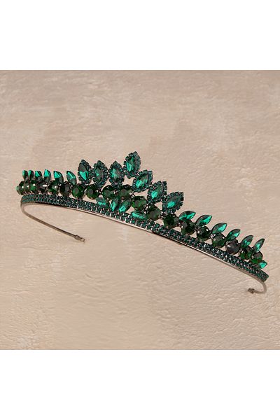 Hayalperest boncuk Crystal Stone Bridal Princess Crown Leaf Model Queen Crown Green