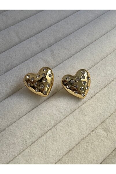 ESMECO أقراط على شكل قلب من الحجر الكبير باللون الذهبي