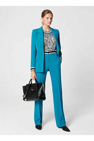 Escada Şerit Detaylı Bol Paça Yüksek Bel Klasik Yünlü Pantolon