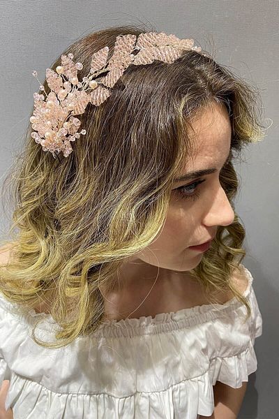 Hayalperest boncuk Bridal Accessory Leaf Model Beaded Hair And Turban Accessory