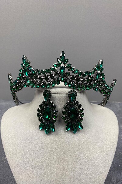 ESPEREST طقم تاج الحناء وحلق مكوك من حجر البندقية الأخضر