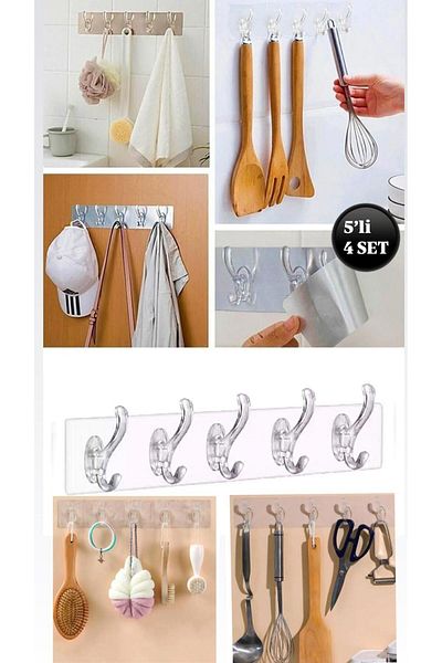 Bayev 4 Set of 5 Clear Strong Silicone Door Wall Hangers - Heavy Load Bearing