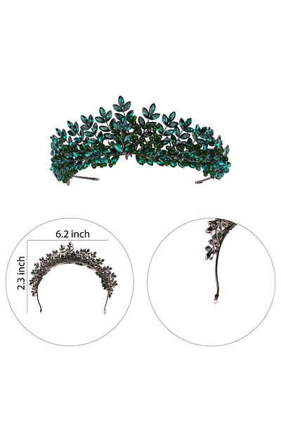 Hayalperest boncuk Leaf Patterned Elegant Bridal Costume Crown Henna Night Crown Green