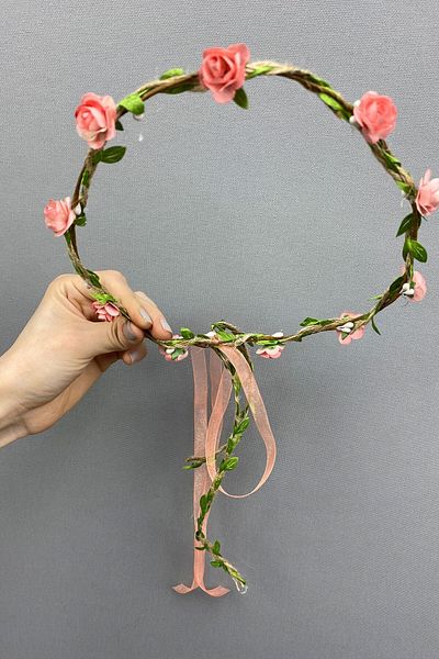 Hayalperest boncuk Salmon Paper Bridesmaid Crown with Rose Leaves and Gift Children's Crown