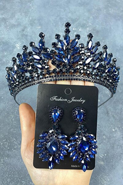 Limelia Set de coroană și cercei cu piatră Rio Stone de mireasă albastru bleu...