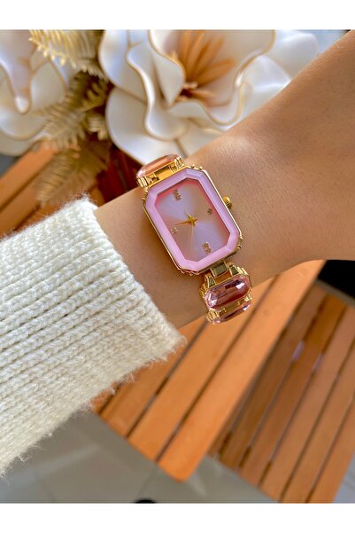 Arzu Butik Powder Pink Women's Wristwatch - Octagonal Square Model