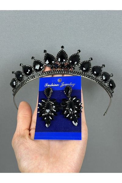 Hayalperest boncuk Black Neri Model Wedding Henna Costume and Drop Earring Set