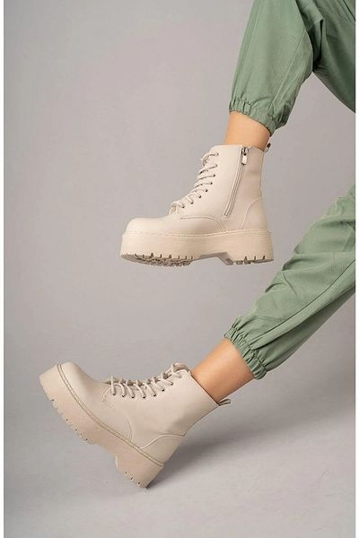 Aleza Shoes Vanetix Thick Heel Zippered Cream Women's Boots