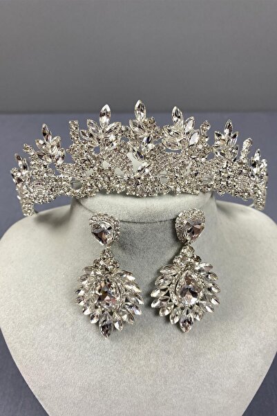 ESPEREST طقم تاج الزفاف الفضي من Belur وأقراط مكوكية