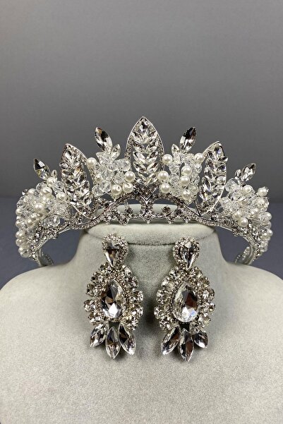 Limelia Coroană de mireasă cu henna și cercei cu picătură, brodate cu mărgele...