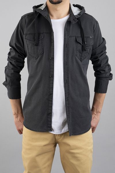 bombe Pánská džínová košile Slim Fit s kapucí, černá