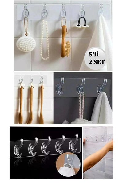 Bayev 2-Piece Silicone 5-Piece Clear Strong Self-Adhesive 29X7 Door Wall Hanger Heavy Load-Bearing