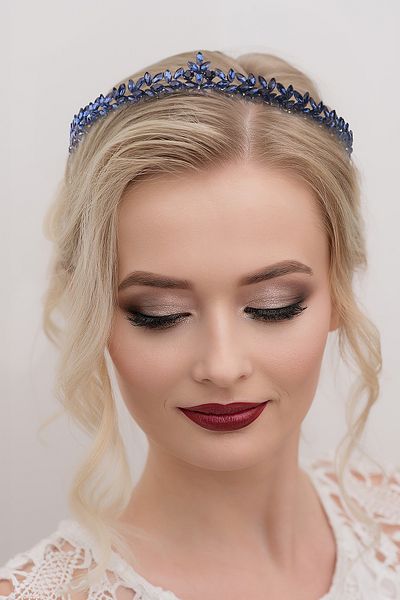 Hayalperest boncuk Crystal Jewelled Flower Patterned Bridal Henna Night Crown for Special Nights Crown Saks Blue