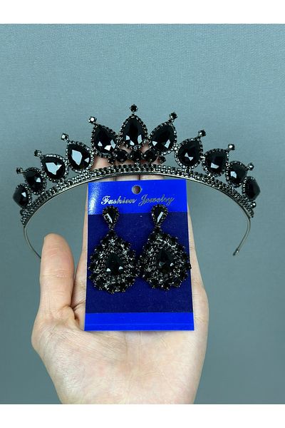 Hayalperest boncuk Black Neri Model Wedding Henna Costume and Shuttle Earring Set