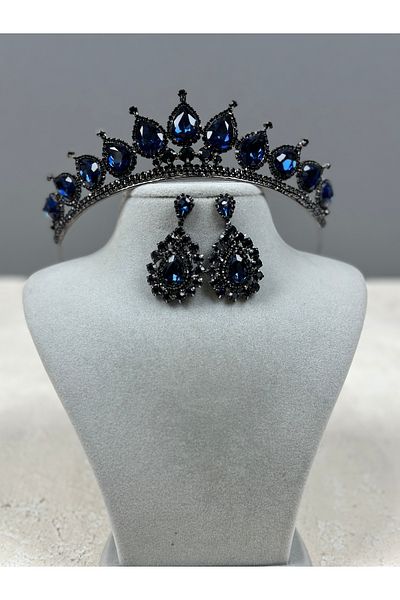 Hayalperest boncuk Navy Blue Neri Model Wedding Henna Costume and Shuttle Earring Set