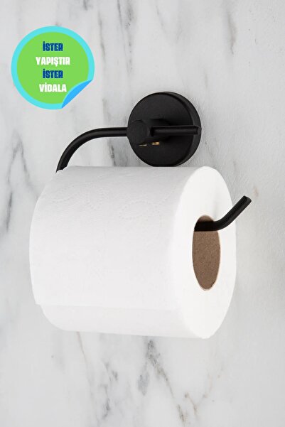 Aktel Banyo Yapışkanlı Siyah Açık Tuvalet Kağıtlığı Tuvalet Kağıdı Askısı Wc ...