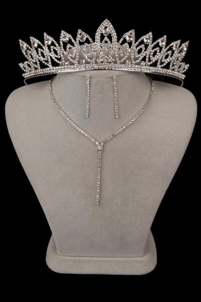 Limelia Set de cercei colier și coroană de mireasă cu frunze subțiri