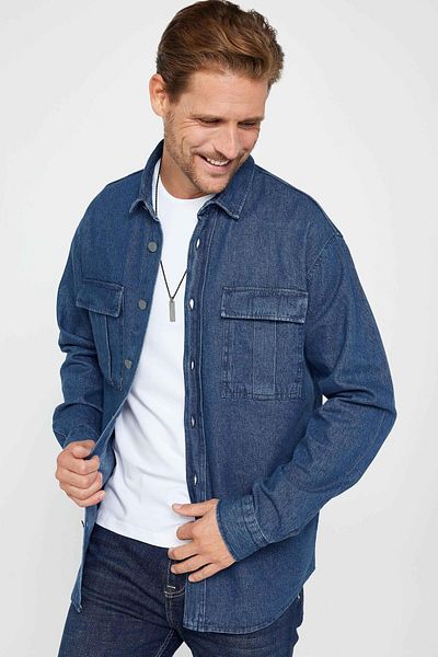 Tudors Унисекс Relax Fit Relaxed Fit Denim Jeans Двойни джобове Индиго Горна тениска Риза в стил Яке
