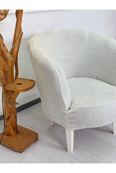 Defne Home Krokan Kumaş Tekli Midye/Papatya Koltuk Kalıbı Koltuk Örtüsü Krem