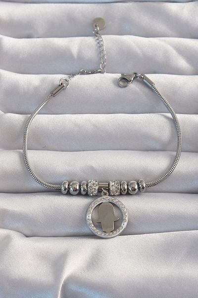 Skygo 316L Steel Silver Color Zircon Stone Accessory Fatma Mother Hand Bracelet - Tj-Bb6234