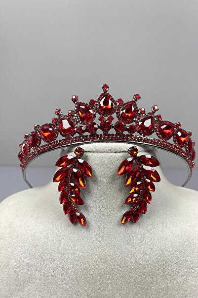 ESPEREST Set de cercei roșii Ade Bridal Henna Crown și Leaf Stone