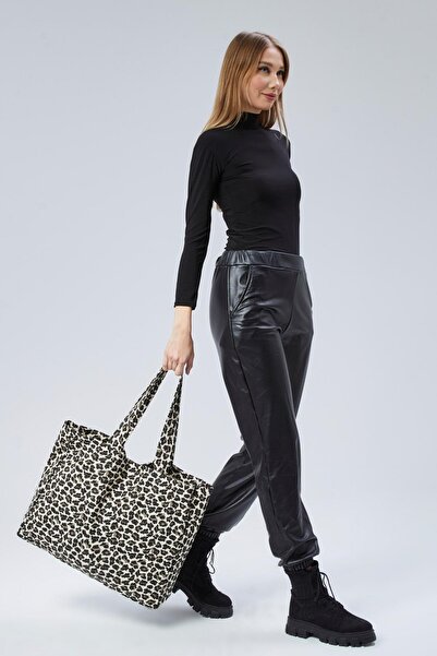 Çınar Bez Çanta Leopar Desen Büyük Boy Çanta