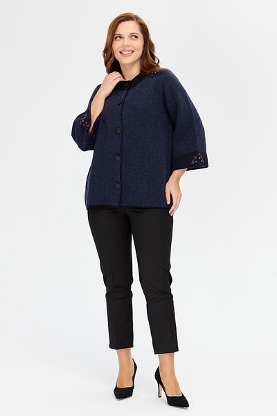 Desen Triko Pantaloni de damă cu buzunare laterale, până la gleznă, negru