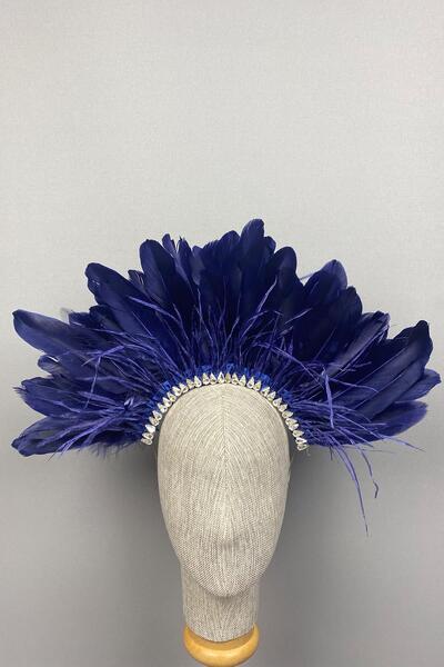 ESPEREST إكسسوار تاج الحناء للزفاف باللون الأزرق الداكن من ريش إندا