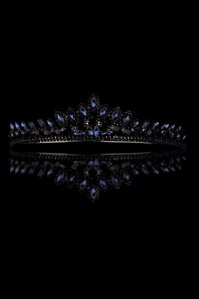 Hayalperest boncuk Crystal Stone Bridal Princess Crown Leaf Model Queen Crown Navy Blue