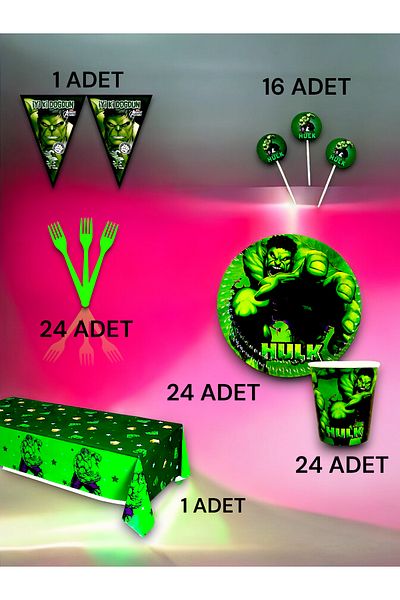 VibeHome 24-Person Hulk Themed Premium Set - Birthday Party and Fun Events