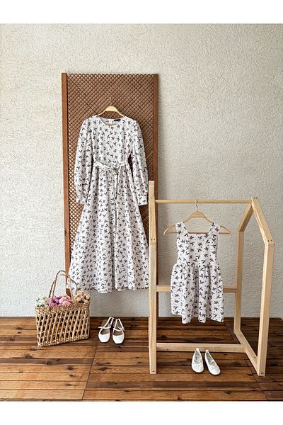 KÜÇÜĞÜM BUTİK Λευκό-Μωβ Λεβάντα Floral Seersucker Mother Daughter Dress Συνδυασμός