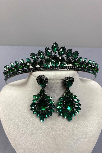 ESPEREST Set de cercei cu coroană și henna de mireasă Leyn verde