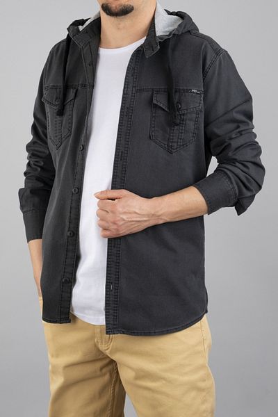 bombe Pánská džínová košile Slim Fit s kapucí, černá