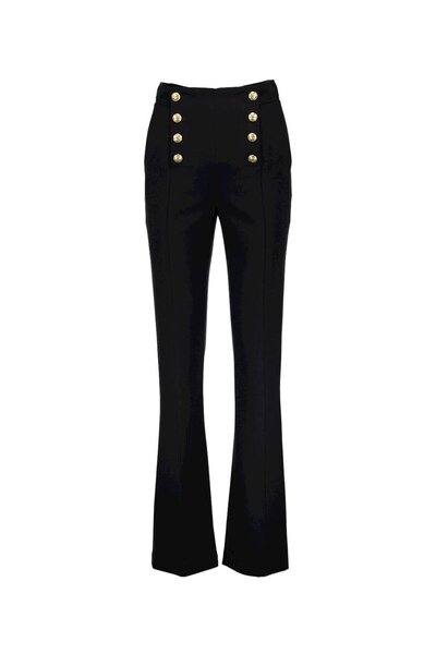 Escada Düğme Detaylı Yüksek Bel Siyah Klasik Pantolon