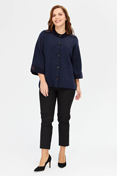 Desen Triko Kadın Yan Cepli Bilek Boy Kumaş Pantolon Siyah