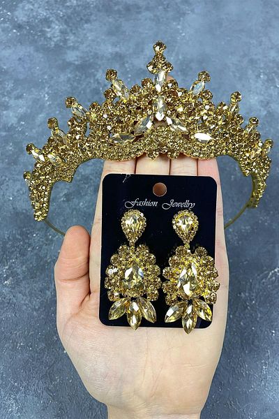 Hayalperest boncuk Tokyo Stoned Bridal Henna Crown and Shuttle Earring Set